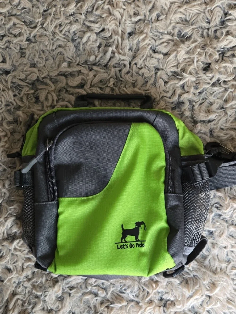 Let's Go Fido Lime Green & Gray Crossbody Bag Carrying for Your Pet's Gear